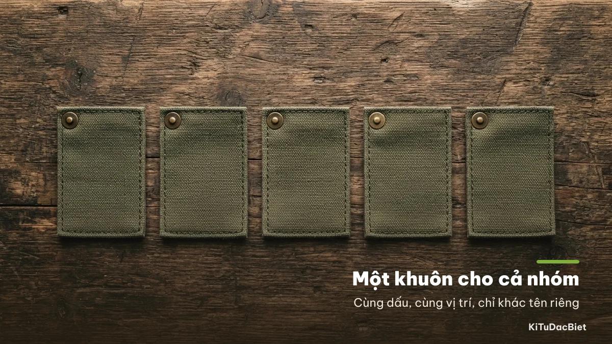 Cả nhóm dùng chung một khuôn: cùng dấu, cùng vị trí, chỉ khác tên riêng