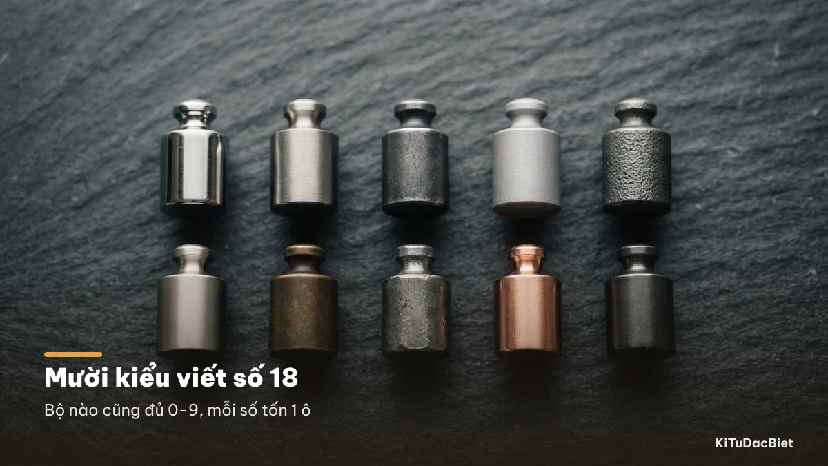 Mười kiểu chữ số trong bảng mã đều viết được số 18, mỗi số tốn đúng một ô