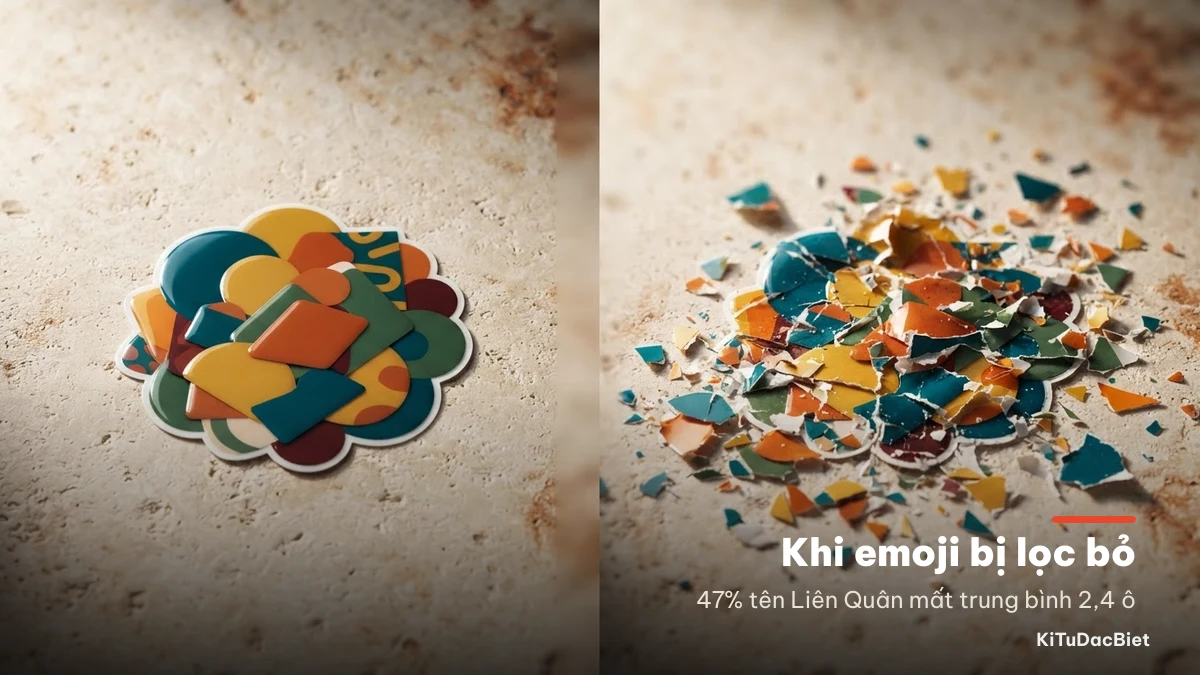 Khi trò chơi lọc bỏ emoji, phần khung trang trí của tên Liên Quân vỡ mất một bên