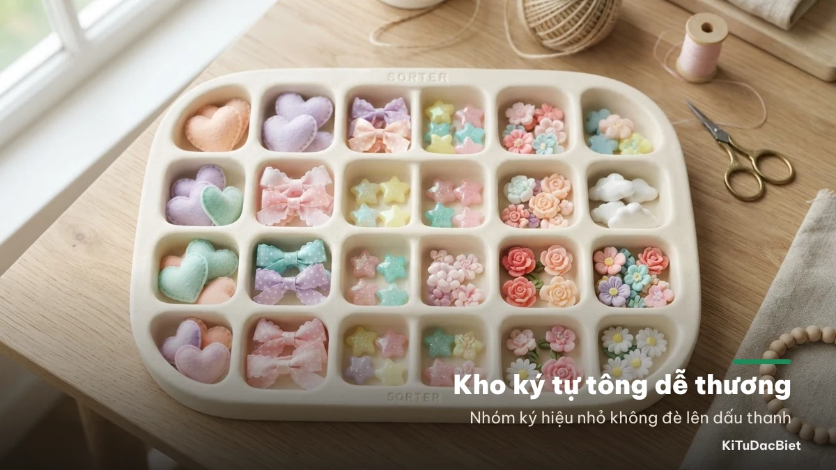 Kho kí tự tông dễ thương cho tên Play Together: tim, nơ, sao, mây và hoa nhỏ
